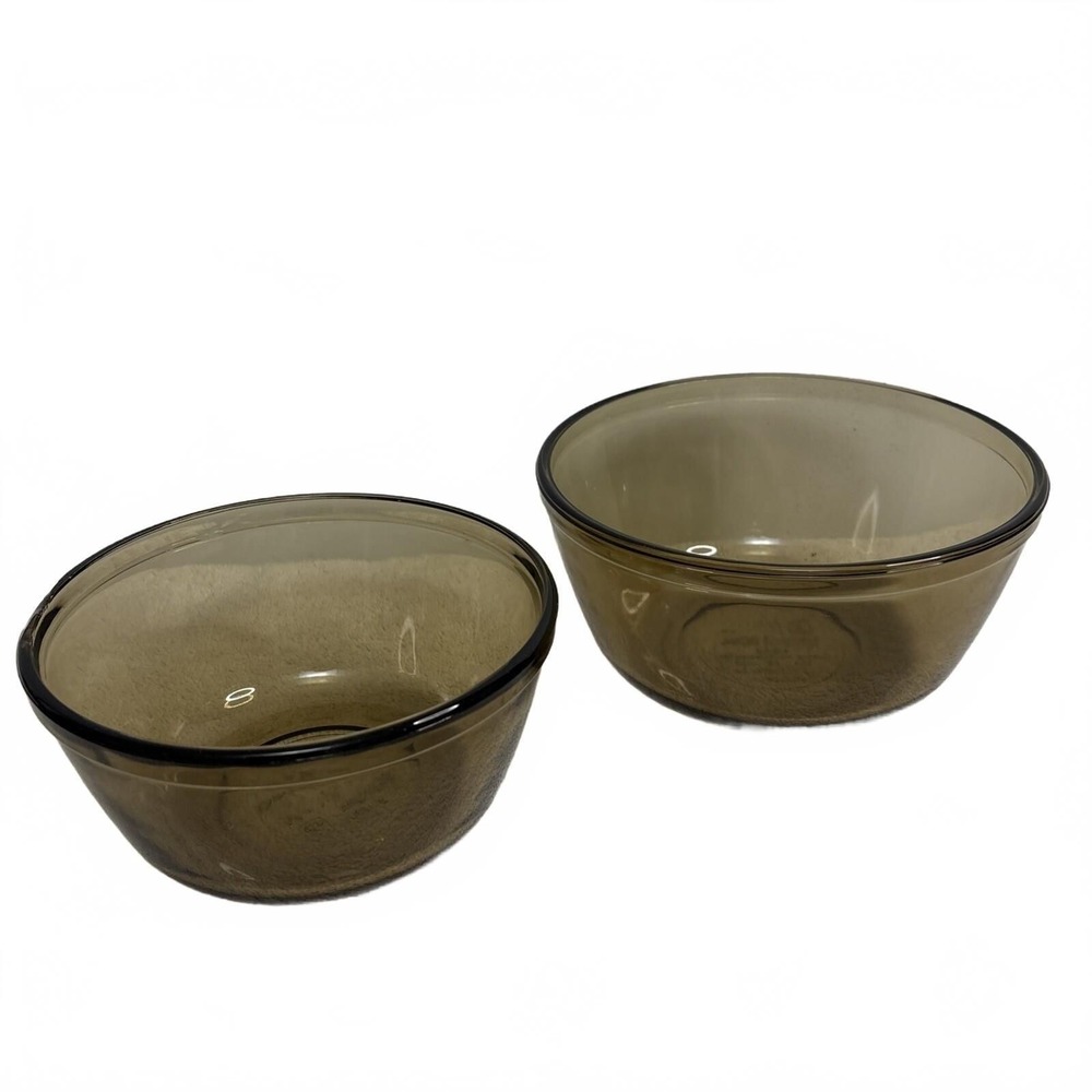 Vintage ANCHOR Overware HOCKING Amber/Brown Glass Mixing Bowls 2.5 & 1.5 QT USA